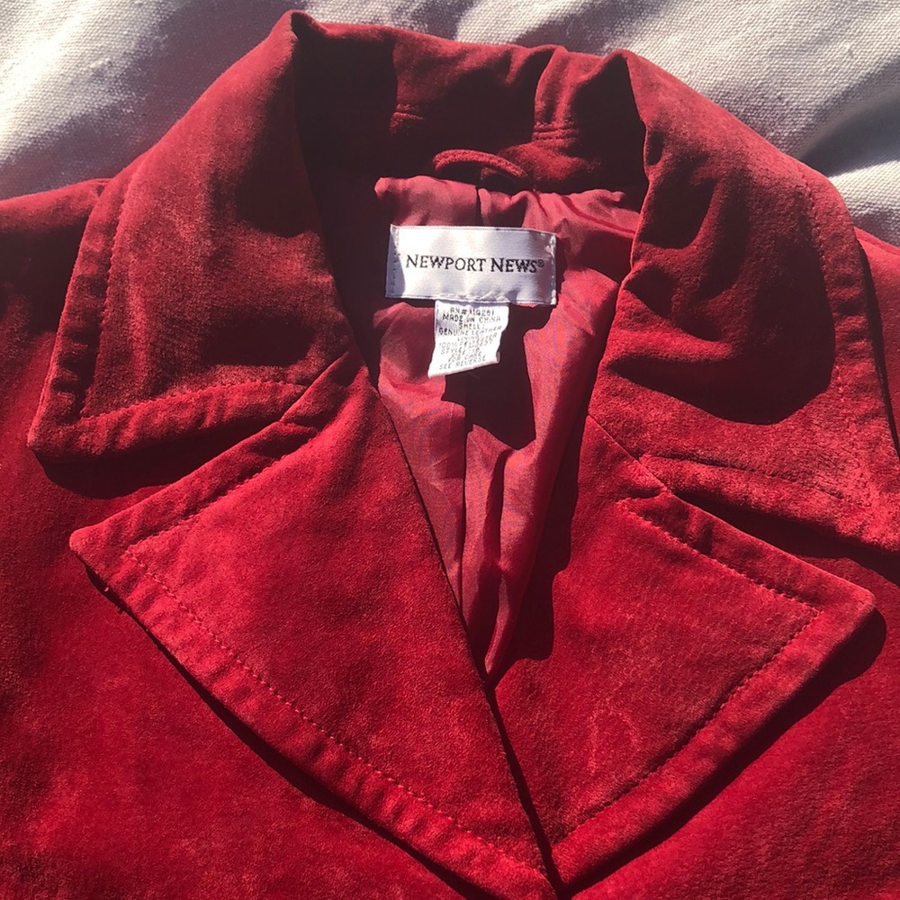vintage red suede leather coat - Picture 2 of 4